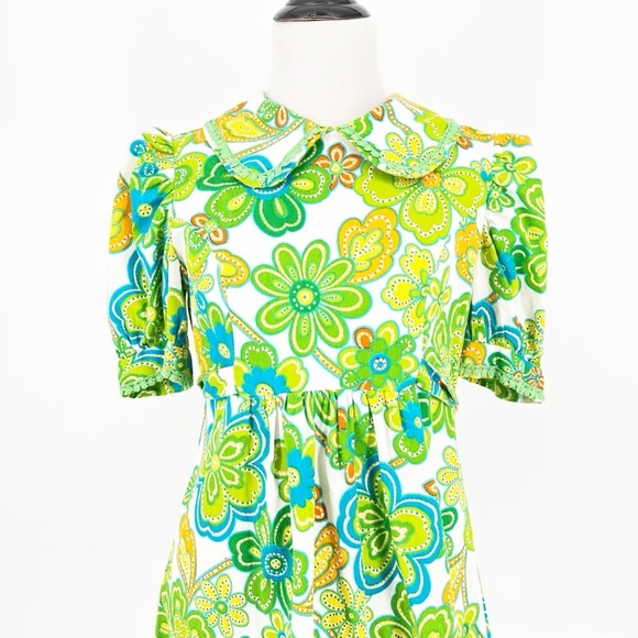 Vintage 60s Retro Floral Peter Pan Collar Print Mini Dress - Picture 4 of 8